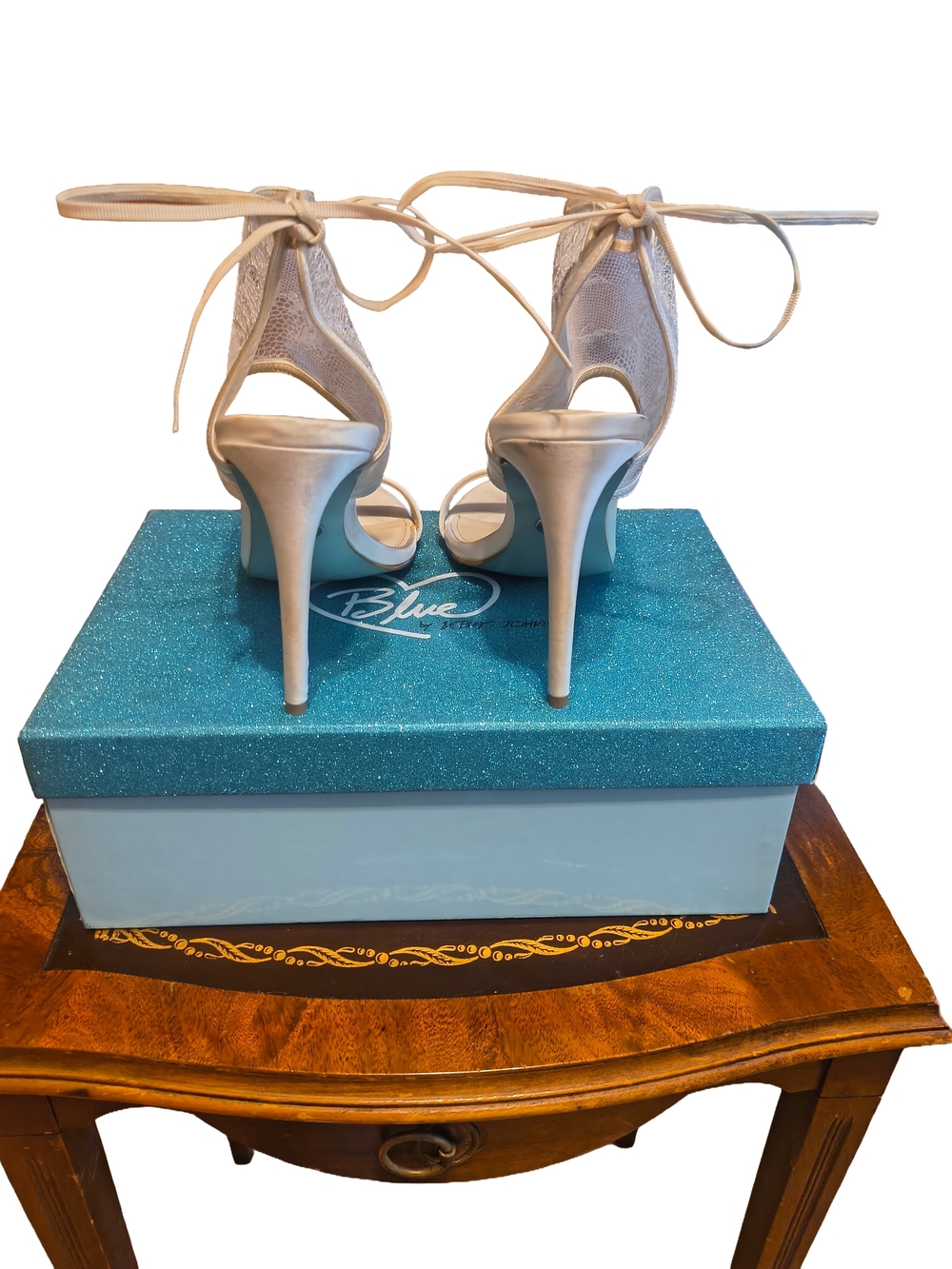 Elegant Ivory Lace Ankle-Tie Heels - Picture 5 of 7